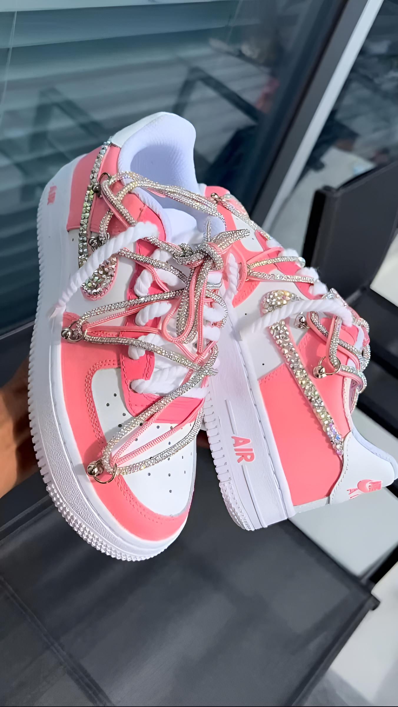 Pink Double Laced Air Forces 1